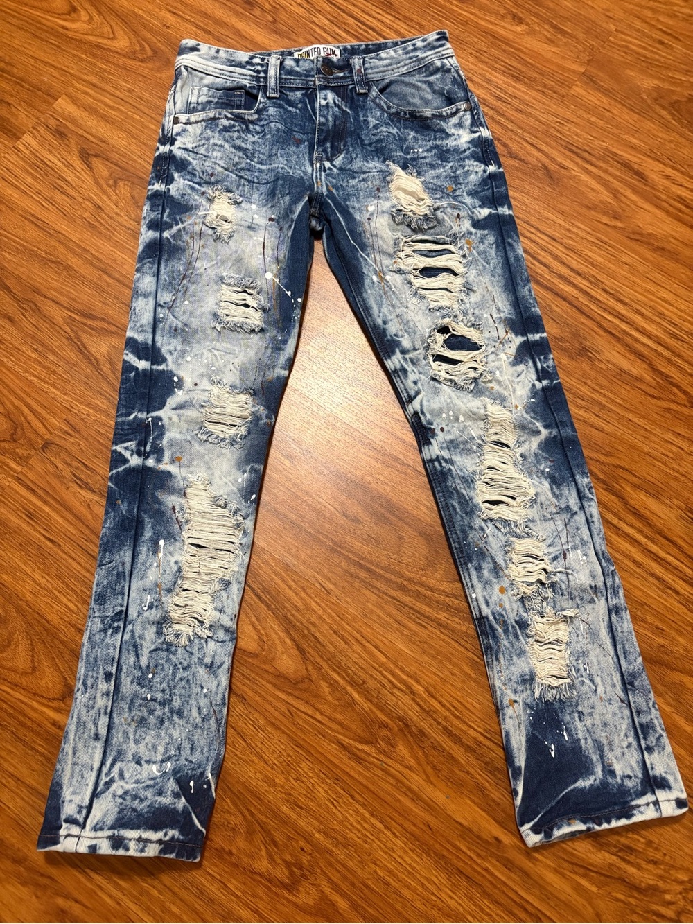 Painted Rum men’s blue jeans with paint splatter and ripped details - 30x32
